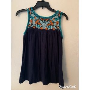 Navy Crown & Ivy Embroidered Tank